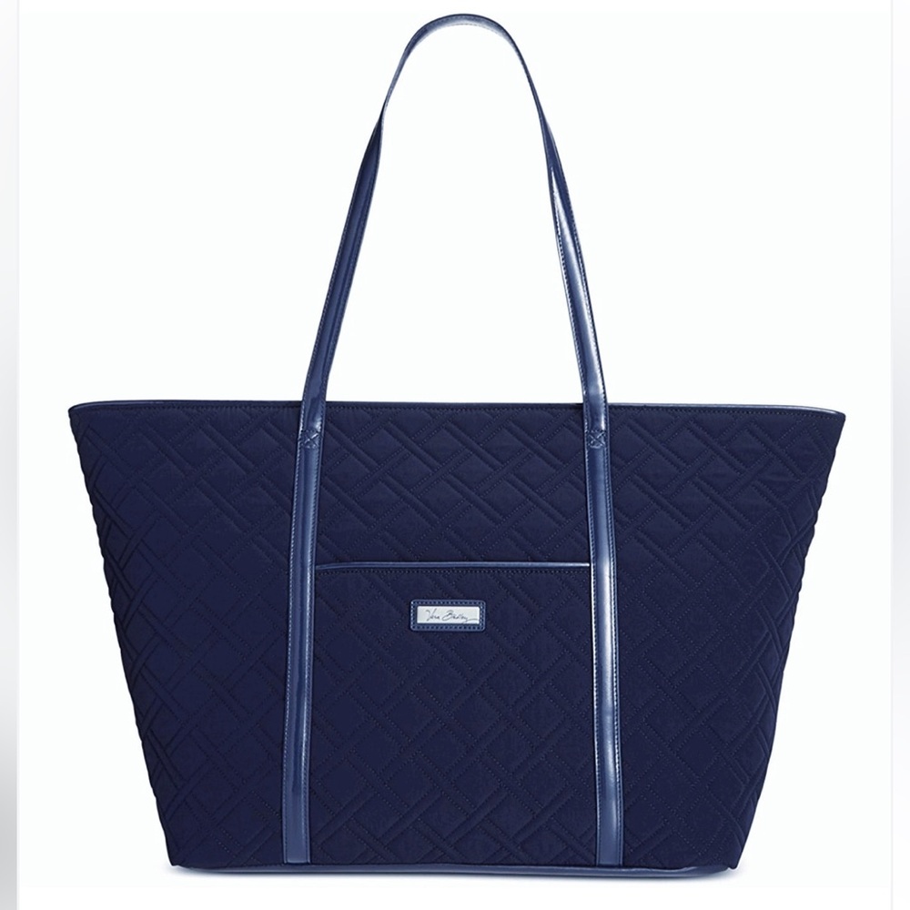 Vera Bradley Trimmed Vera Traveler Classic Navy XL Quilted Tote